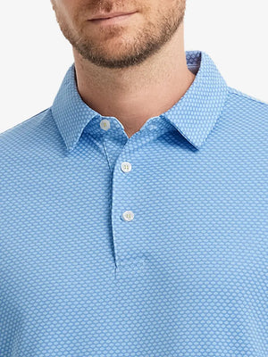 LIGHT BLUE Your Favorite Jacquard Polo front view from nose to chest of model