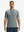 Front half-body view of model wearing grey moisture-wicking short sleeve henley shirt