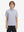 Model front upper body wearing Stylish print boys polo shirts in fresh white purple shark style