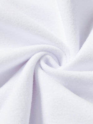 Fabric close-up of white boys stretch fleece lined casual golf pants, soft stretch fabric with warm fleece lining.